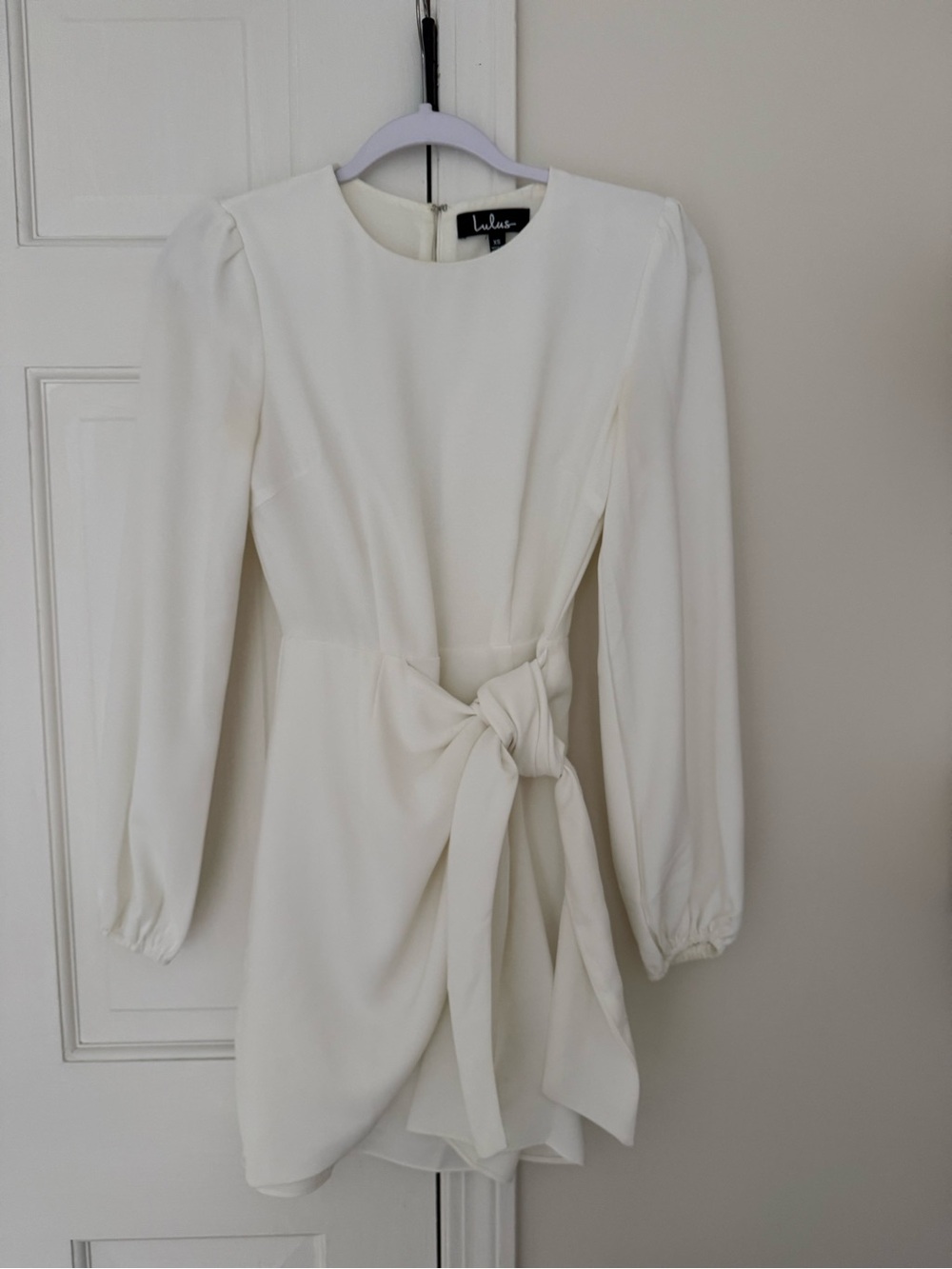 Lulu's Ivory Long-Sleeve Tie-Waist Mini Dress